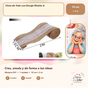 DE035-11 Cinta de Yute con Encaje Diseño A 10 cm × 2 m