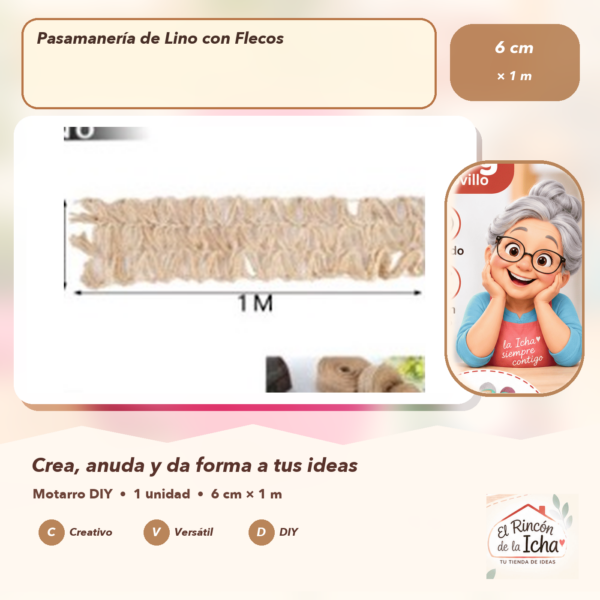 Pasamanería de Lino con Flecos 6 cm × 1 m