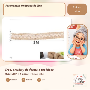 DE035-16 Pasamanería Ondulada de Lino 1,5 cm × 3 m