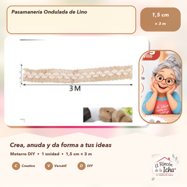 Pasamanería Ondulada de Lino 1,5 cm × 3 m