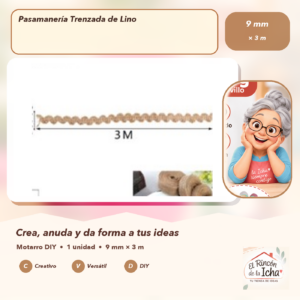 DE035-17 Pasamanería Trenzada de Lino 9 mm × 3 m