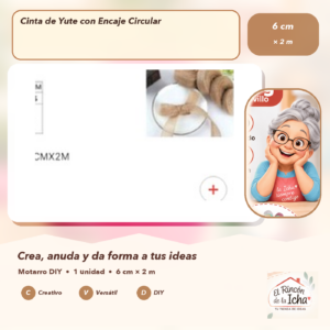 DE035-9 Cinta de Yute con Encaje Circular 6 cm × 2 m