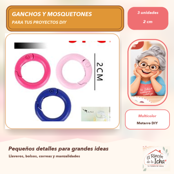 Set de 3 Cierres de Resorte para Llaveros Multicolor 2 cm