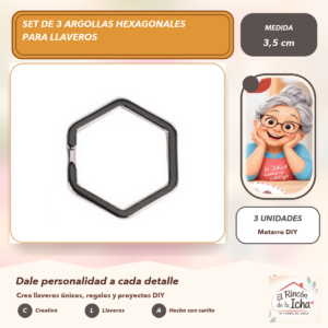 Set de 3 Argollas Hexagonales para Llaveros 3,5 cm