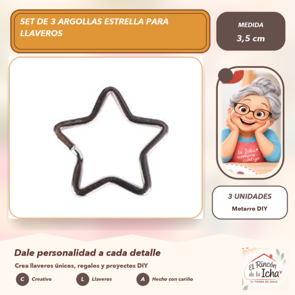Set de 3 Argollas Estrella para Llaveros 3,5 cm