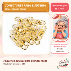 DG001-13 Conectores giratorios en forma de ocho – Dorado – 16 × 7 mm – 18 unidades aprox.
