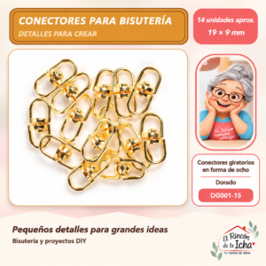DG001-15 Conectores giratorios en forma de ocho – Dorado – 19 × 9 mm – 14 unidades aprox.