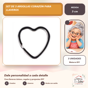 Set de 3 Argollas Corazón para Llaveros 3 cm