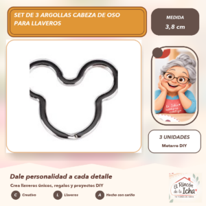 Set de 3 Argollas Cabeza de Oso para Llaveros 3,8 cm