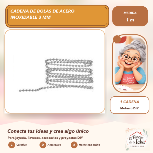 Cadena de Bolas de Acero Inoxidable 3 mm 1 m
