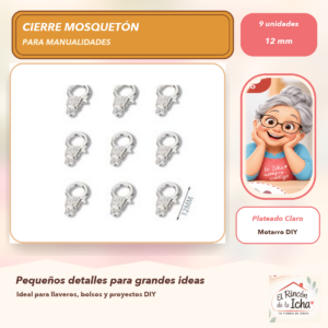 DG005-1 Set de 9 Cierres Mosquetón Metálicos Plateado Claro 12 mm