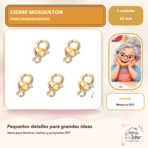 DG005-12 Set de 5 Cierres Mosquetón Metálicos Corazón Liso Dorado 22 mm