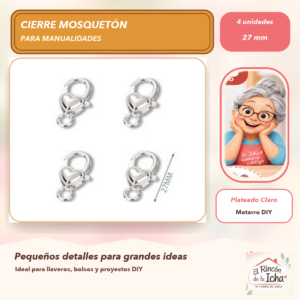 DG005-13 Set de 4 Cierres Mosquetón Metálicos Corazón Liso Plateado Claro 27 mm