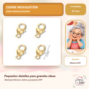 DG005-14 Set de 4 Cierres Mosquetón Metálicos Corazón Liso Dorado 27 mm
