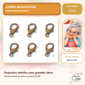 DG005-18 Set de 21 Cierres Mosquetón Metálicos Bronce Antiguo 10 mm Modelo 301