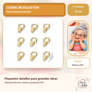 DG005-2 Set de 9 Cierres Mosquetón Metálicos Dorado 12 mm