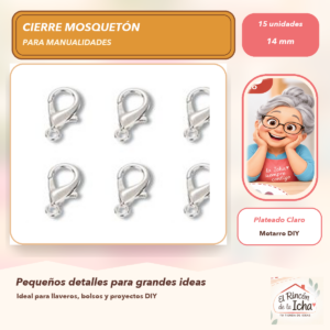 DG005-25 Set de 15 Cierres Mosquetón Metálicos Plateado Claro 14 mm Modelo 303