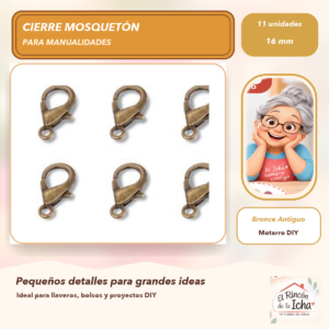 DG005-33 Set de 11 Cierres Mosquetón Metálicos Bronce Antiguo 16 mm Modelo 304