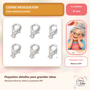 DG005-35 Set de 6 Cierres Mosquetón Metálicos Plateado Claro 21 mm Modelo 305