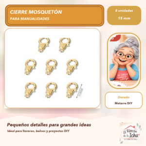 DG005-4 Set de 8 Cierres Mosquetón Metálicos Dorado 15 mm