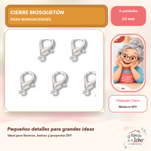DG005-40 Set de 5 Cierres Mosquetón Metálicos Plateado Claro 23 mm Modelo 306