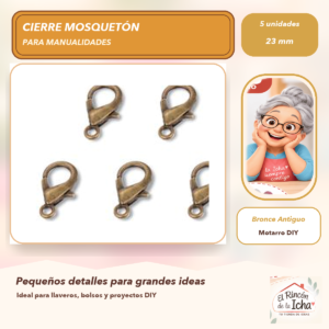 DG005-43 Set de 5 Cierres Mosquetón Metálicos Bronce Antiguo 23 mm Modelo 306