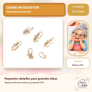 DG005-46 Set de 6 Cierres Mosquetón Metálicos Planos Dorados 6 x 12 mm