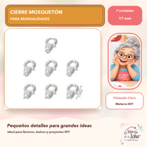 DG005-5 Set de 7 Cierres Mosquetón Metálicos Plateado Claro 17 mm