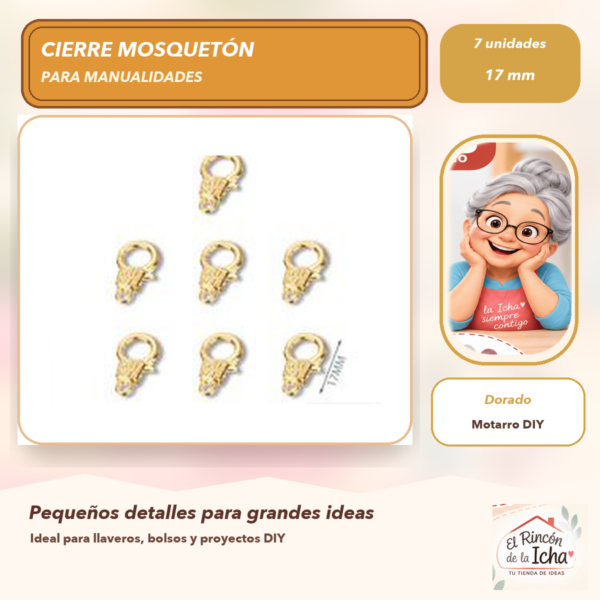 Set de 7 Cierres Mosquetón Metálicos Dorado 17 mm
