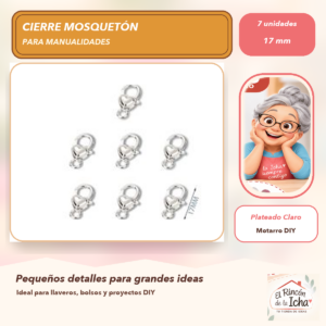 DG005-9 Set de 7 Cierres Mosquetón Metálicos Corazón Plateado Claro 17 mm