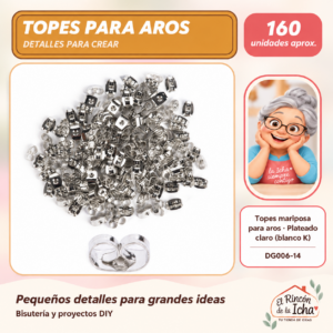 DG006-14 Topes mariposa para aros – Plateado claro (blanco K) – 160 unidades aprox.