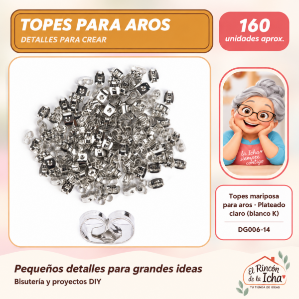 Topes mariposa para aros – Plateado claro (blanco K) – 160 unidades aprox.