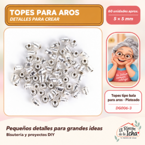DG006-3 Topes tipo bala para aros – Plateado – 5 × 5 mm – 60 unidades aprox.