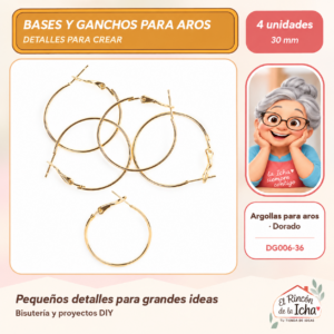 DG006-36 Argollas para aros – Dorado – 30 mm – 4 unidades