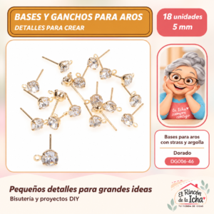 DG006-46 Bases para aros con strass y argolla – Dorado – 5 mm – 18 unidades