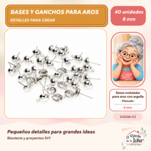 DG006-53 Bases onduladas para aros con argolla – Plateado – 8 mm – 40 unidades
