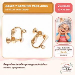 DG006-58 Clips de tornillo para aros con argolla – Dorado – 12 × 15 mm – 2 unidades