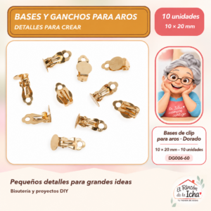 DG006-60 Bases de clip para aros – Dorado – 10 × 20 mm – 10 unidades