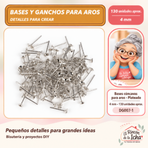 DG007-1 Bases cóncavas para aros – Plateado – 4 mm – 130 unidades aprox.