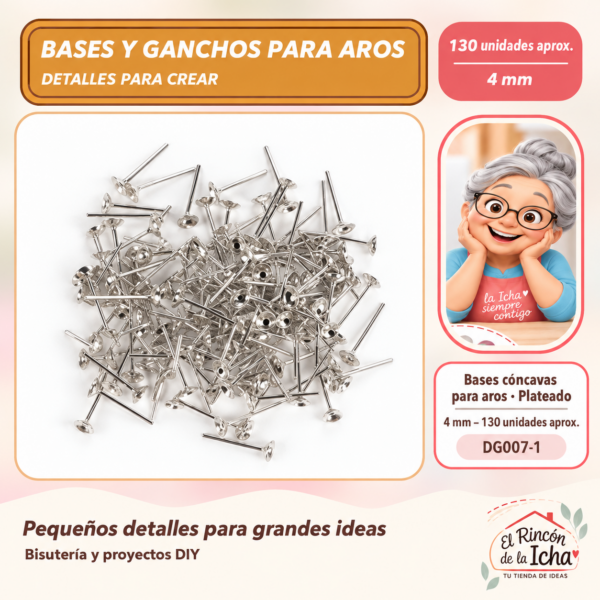 DG007-1 Bases cóncavas para aros – Plateado – 4 mm – 130 unidades aprox.