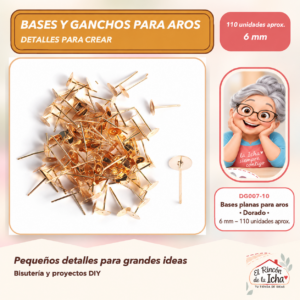 DG007-10 Bases planas para aros – Dorado – 6 mm – 110 unidades aprox.