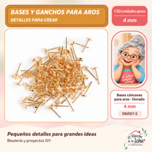 DG007-2 Bases cóncavas para aros – Dorado – 4 mm – 130 unidades aprox.