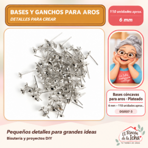 DG007-3 Bases cóncavas para aros – Plateado – 6 mm – 110 unidades aprox.