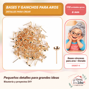DG007-4 Bases cóncavas para aros – Dorado – 6 mm – 110 unidades aprox.