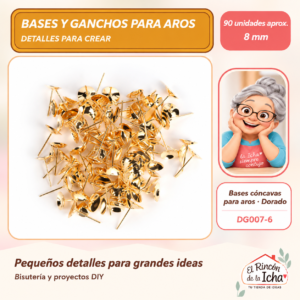DG007-6 Bases cóncavas para aros – Dorado – 8 mm – 90 unidades aprox.