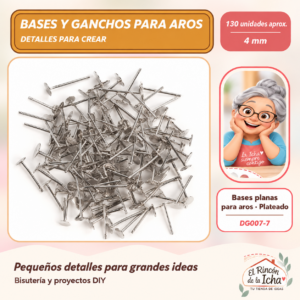 DG007-7 Bases planas para aros – Plateado – 4 mm – 130 unidades aprox.