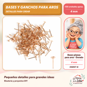 DG007-8 Bases planas para aros – Dorado – 4 mm – 130 unidades aprox.
