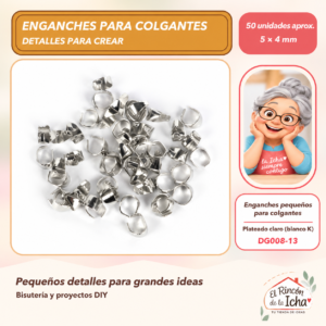 DG008-13 Enganches pequeños para colgantes – Plateado claro (blanco K) – 5 × 4 mm – 50 unidades aprox.