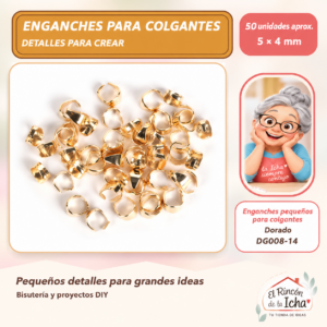 DG008-14 Enganches pequeños para colgantes – Dorado – 5 × 4 mm – 50 unidades aprox.