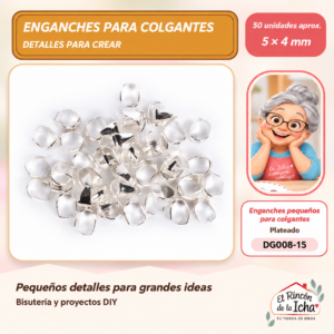 DG008-15 Enganches pequeños para colgantes – Plateado – 5 × 4 mm – 50 unidades aprox.